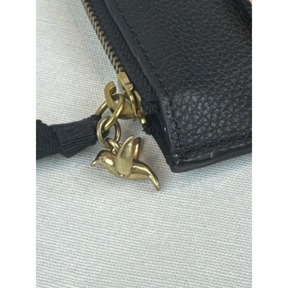 J Crew Black Leather Calf Hair Leopard Print Clutch Brass Accents Zipper - Picture 3 of 11